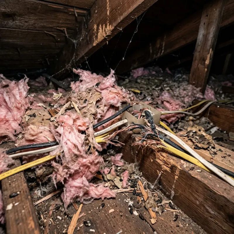 Contaminated ceiling insulation being assessed in a Greensborough roof space