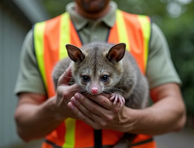 Animal handler safely recovering a deceased possum in Greensborough