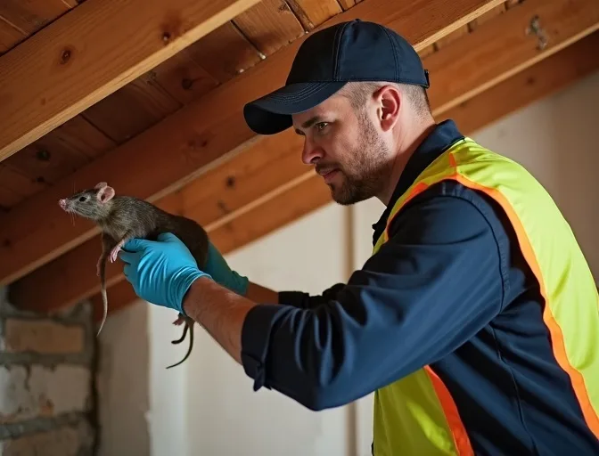 Technician inspecting a roof cavity for a dead rat in Greensborough
